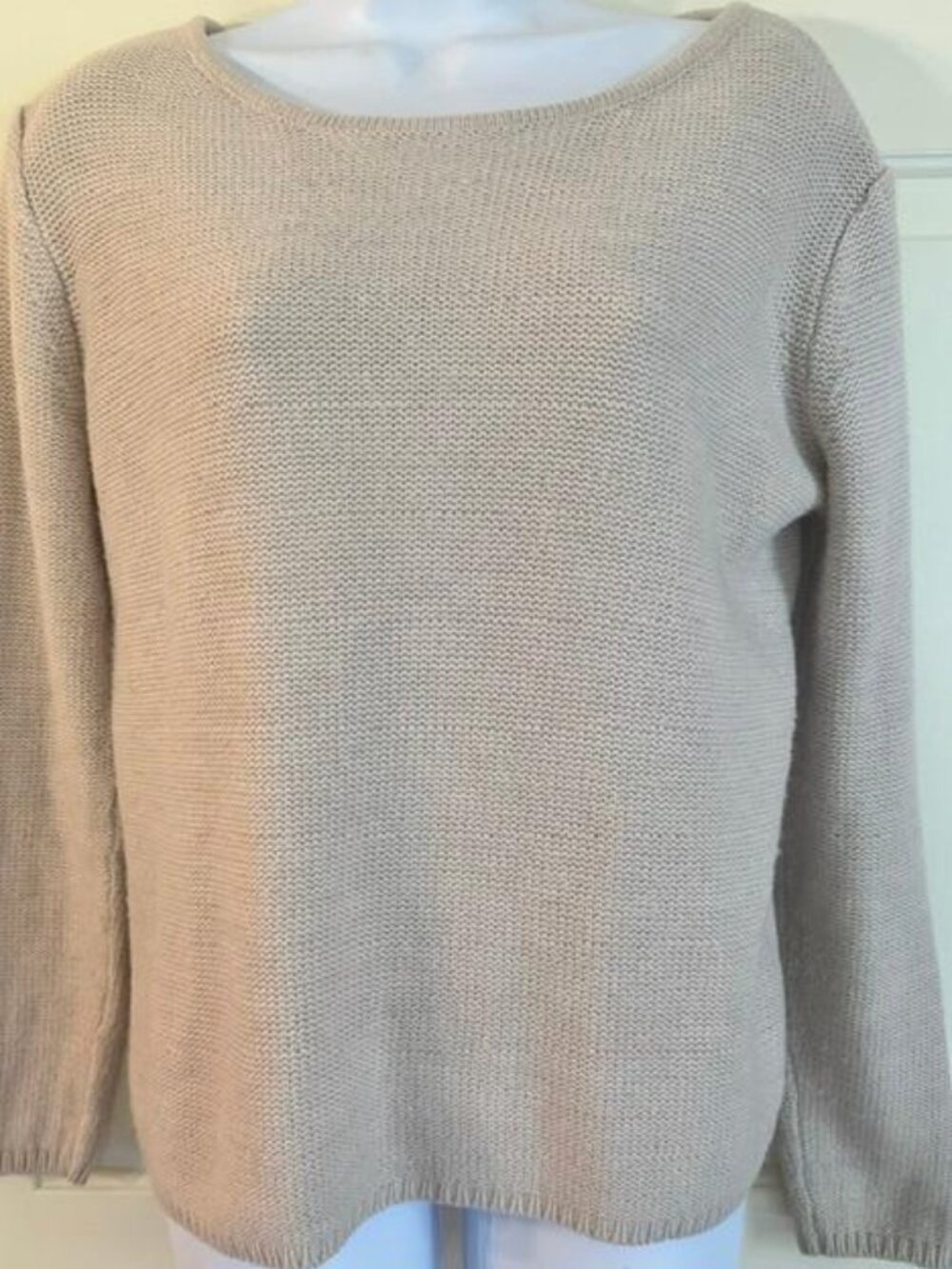 * Elon Oversized Beige Long Sleeve Sweater Zip Up Back With Insert Size Small